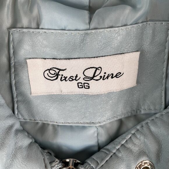 Faux Leather Moto Jacket Women's Medium Sky Blue by First Line Collar Pockets - Picture 5 of 16